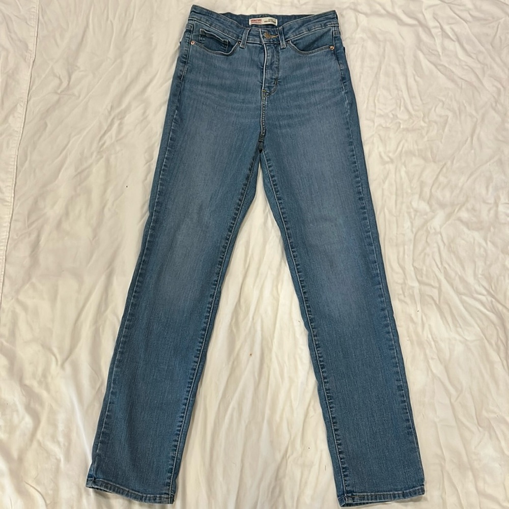 Shaping high rise straight jeans